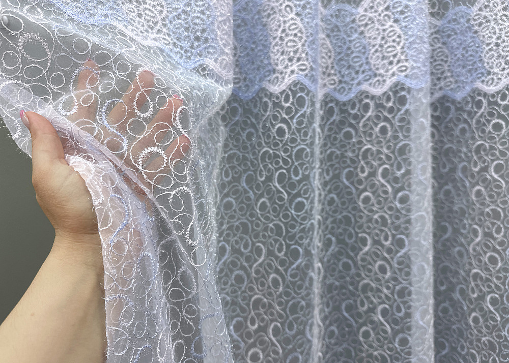 Тюль органза с вышивкой и люрексом цвет голубой с белым 1690т Киев - изображение 3
