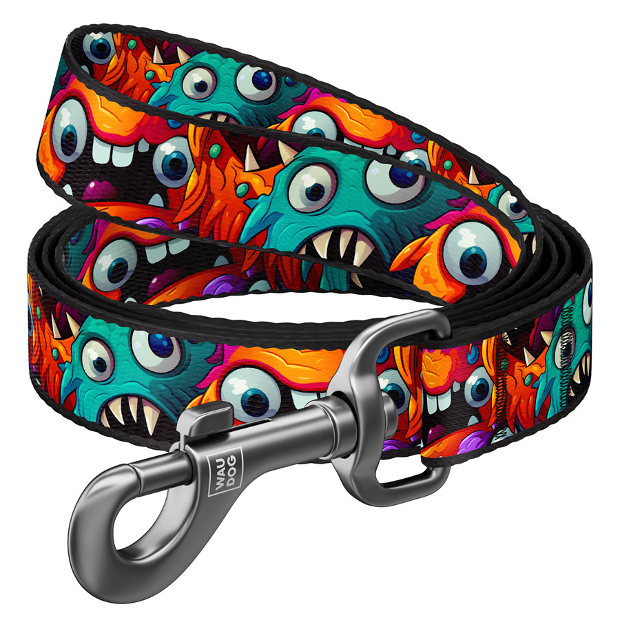 Повідець для собак нейлоновий WAUDOG Nylon, малюнок "Зубасті монстри", S, Ш 15 мм, Дов 122 см Коломыя - изображение 1