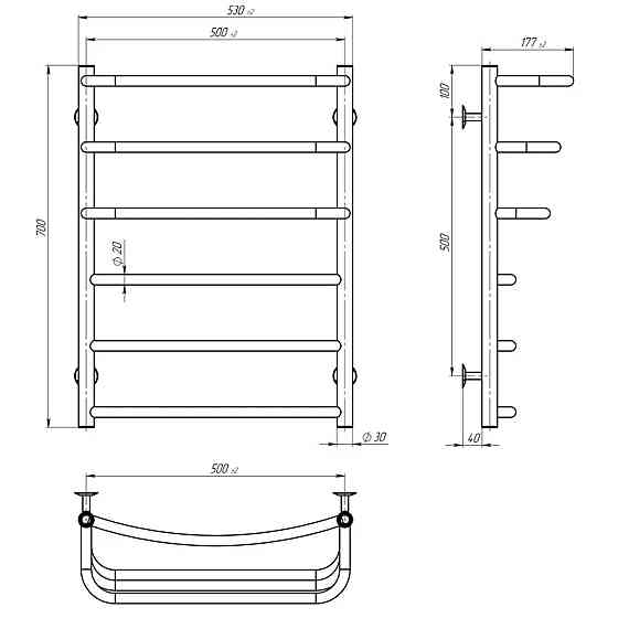 Полотенцесушитель UNIO LKD ЕU 700-500-6 Лесенка Каскад Дуга электро (000029426) Киев