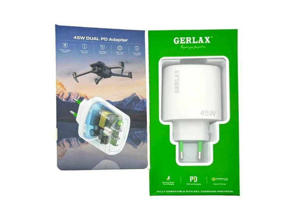 Мережевий зарядний пристрій PD Type-C GA-40S 6A/2PD45W/QC3.0 білий ТМ GERLAX Київ - фото 1