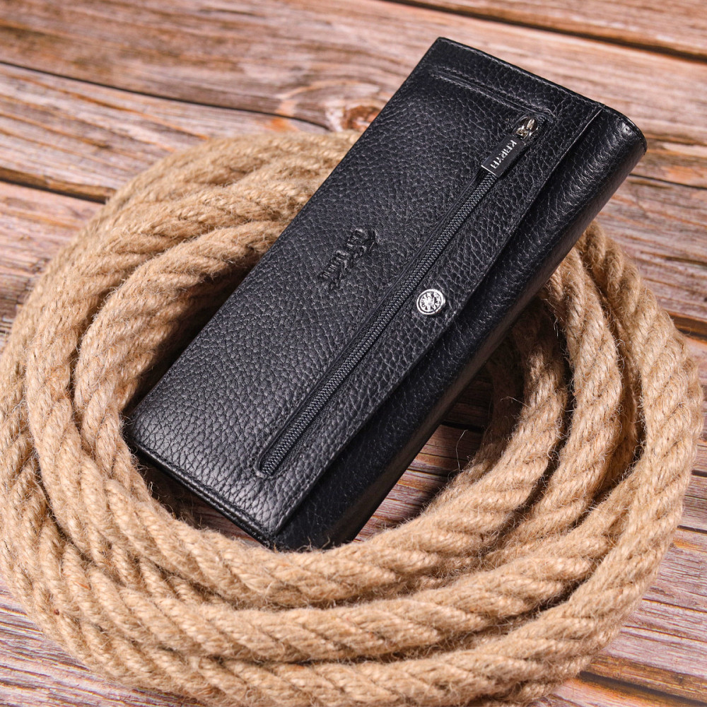 Вертикальний чоловічий гаманець із натуральної зернистої шкіри KARYA 21436 Чорний Київ - фото 10