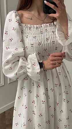 Жіноча сукня міді з відкритими плечима з мусліну Вишні XS/S Харків