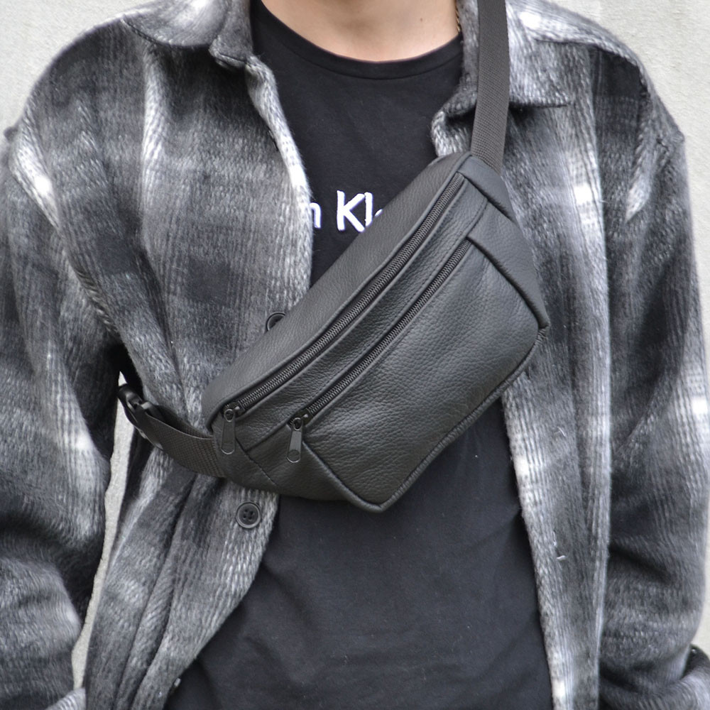 Бананка чоловіча чорна, Зручна чоловіча шкіряна бананка Сумка ремінь на пояс DN-38 Львів - фото 4