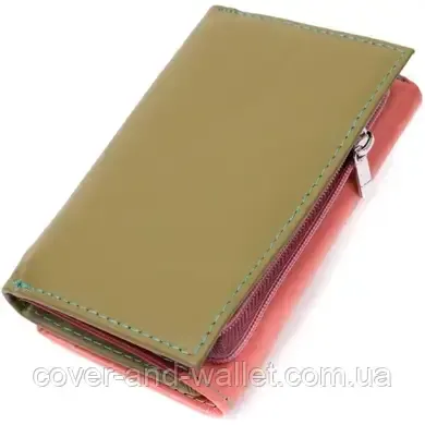 Стильний жіночий шкіряний гаманець рожевого кольору на багато карток ST Leather Київ - фото 3