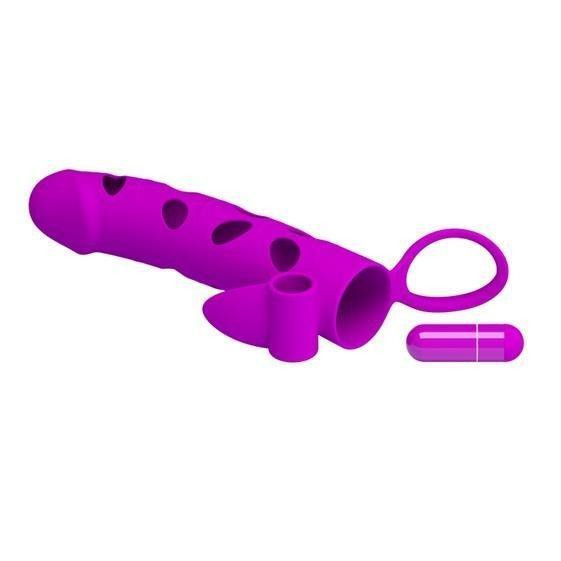 Насадка на член - Pretty Love Vibrating Penis Sleeve With Ball Strap 6" Purple Sex Aura Київ - фото 3
