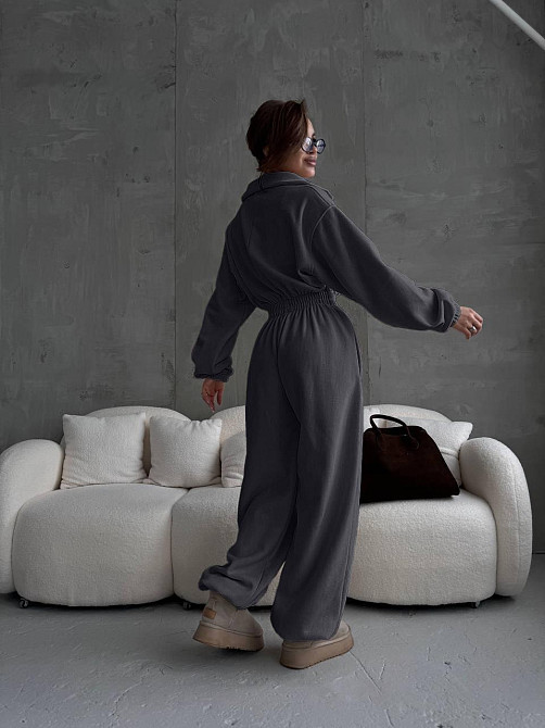 Женский теплый оверсайз комбинезон Флис Полар Графит Одесса - изображение 5