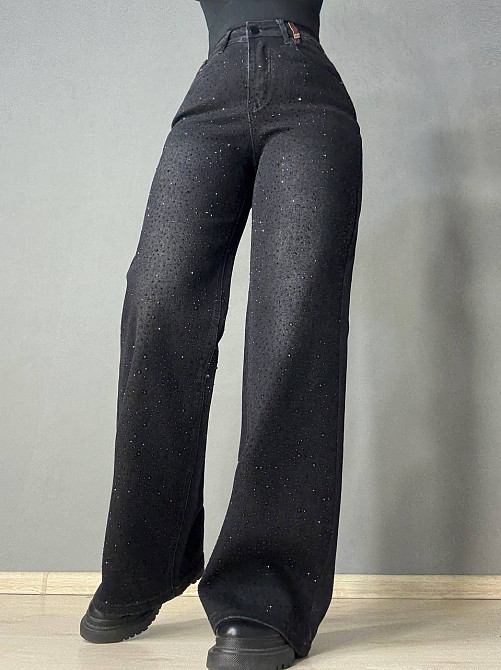 Джинсы женские Allure 1136-26 палаццо ровные со стразами черные, черный, 26, 26, 66 см, 95 см Киев - изображение 1