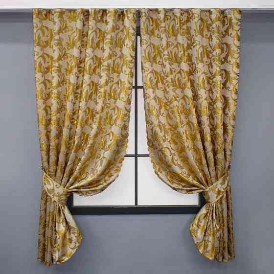 Комплект готовых штор VR-Textil Жаккард Завиток с люрексом № 1645ш Молочный с золотистым 145х170 см 2 шт (35-0266) Киев