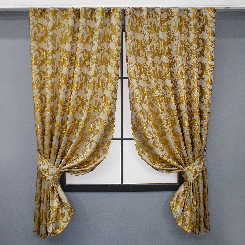 Комплект готовых штор VR-Textil Жаккард Завиток с люрексом № 1645ш Молочный с золотистым 145х170 см 2 шт (35-0266) Киев - изображение 1