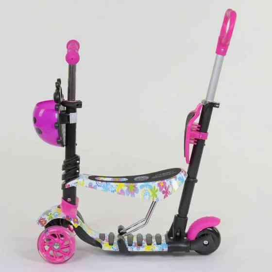 Самокат біговел триколісний Best Scooter з батьківською ручкою підсвічуванням коліс Рожевий абстракція(62310) Чернігів