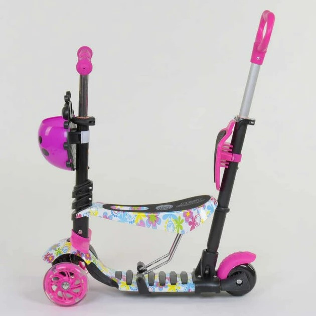 Самокат біговел триколісний Best Scooter з батьківською ручкою підсвічуванням коліс Рожевий абстракція(62310) Чернигов - изображение 4