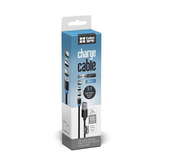 Кабель USB 3в1(Lightning/Micro USB/Type-C) ColorWay CW-CBUU020-BK 2,4A магнітний 1м чорний Житомир