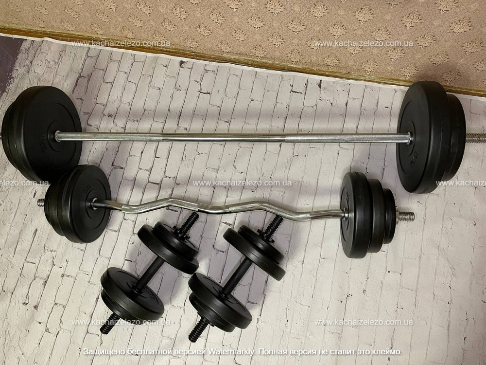 Штанга наборная + W-образный гриф с гантелями 80 кг Гантели, гири, штанги и диски ударостойкий пластик Киев - изображение 1