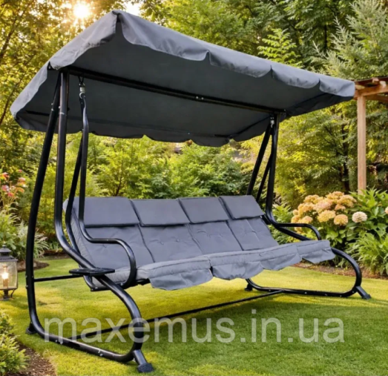 Садовые качели Bonro B044 четырехместная раскладная с навесом качели для сада и дачи серая Мостиска