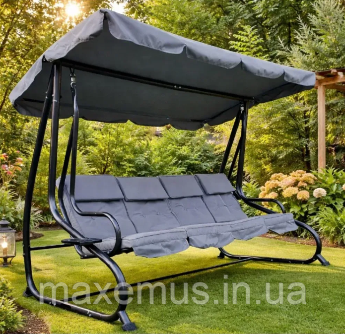 Садовые качели 4-х местная раскладная Bonro B 0 4 4 Серая с навесом и подушками (до 300 кг) Мостиська - фото 4
