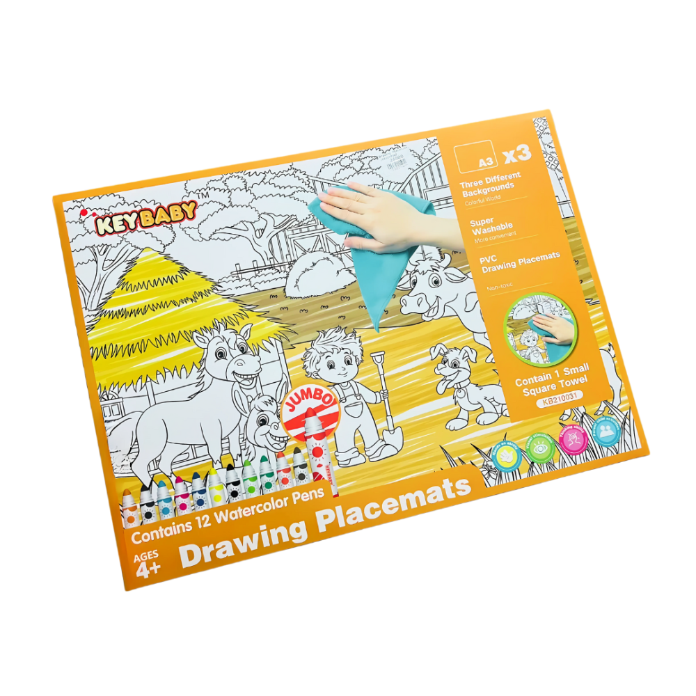 Набор для рисования, детские раскраски Keybaby, 3шт формат А3 с 12 маркерами и салфеткой для очистки, Yellow Каменец-Подольский - изображение 1
