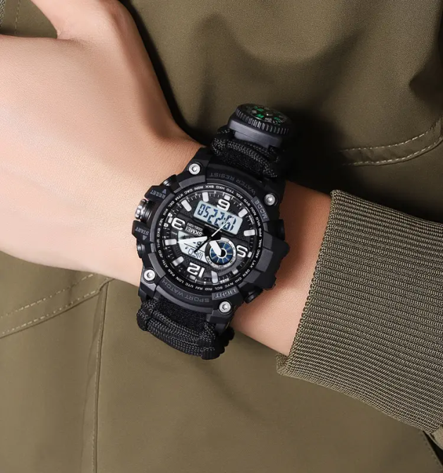 Часы мужские спортивные наручные Skmei 1283 с паракордовым ремешком (Черный) Винница - изображение 6