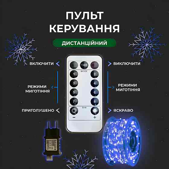Гирлянда роса на пульте 200 метров на 2000 led светодиодов капля белый провод синяя 2000L200MWBL Киев