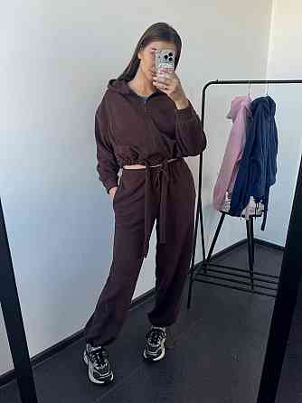 Женский теплый прогулочный костюм двойка: худи и брюки двусторонний полар флис Одесса