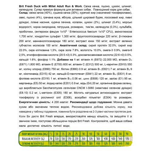 Корм сухий Brit Fresh Duck/Millet Active Run and Work для дорослих активних собак з качкою та пшоном 12 кг Київ - фото 4