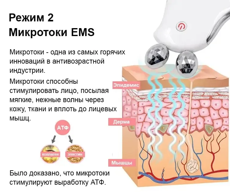 Роликовый микротоковый массажер для лица и тела + EMS стимулятор для подтяжки кожи лица и похудения Днепр - изображение 8