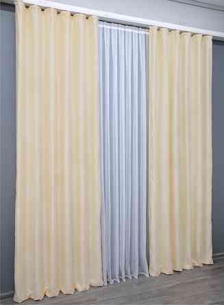 Комплект готових штор VR-Textil Льон Парма № 1350ш Бежевий 150х250 см 2 шт (39-942) Київ