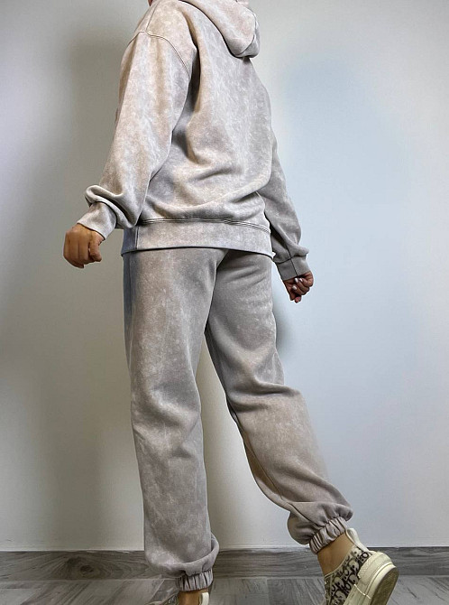 Костюм жіночий Joy One 8899 варений тай-дай спортвний худі з капюшоном брюки джоггери на резинці бежевий, бежевий, L Київ - фото 15