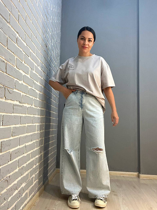 Джинси жіночі Its Basic 3050 Wide Leg косі кишені шви позаду широкі порізи на колінах, блакитний, 36, 36, 76 см, 108 см Київ - фото 10