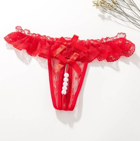 Трусики з вирізом та перлами one size червоний Київ - фото 3