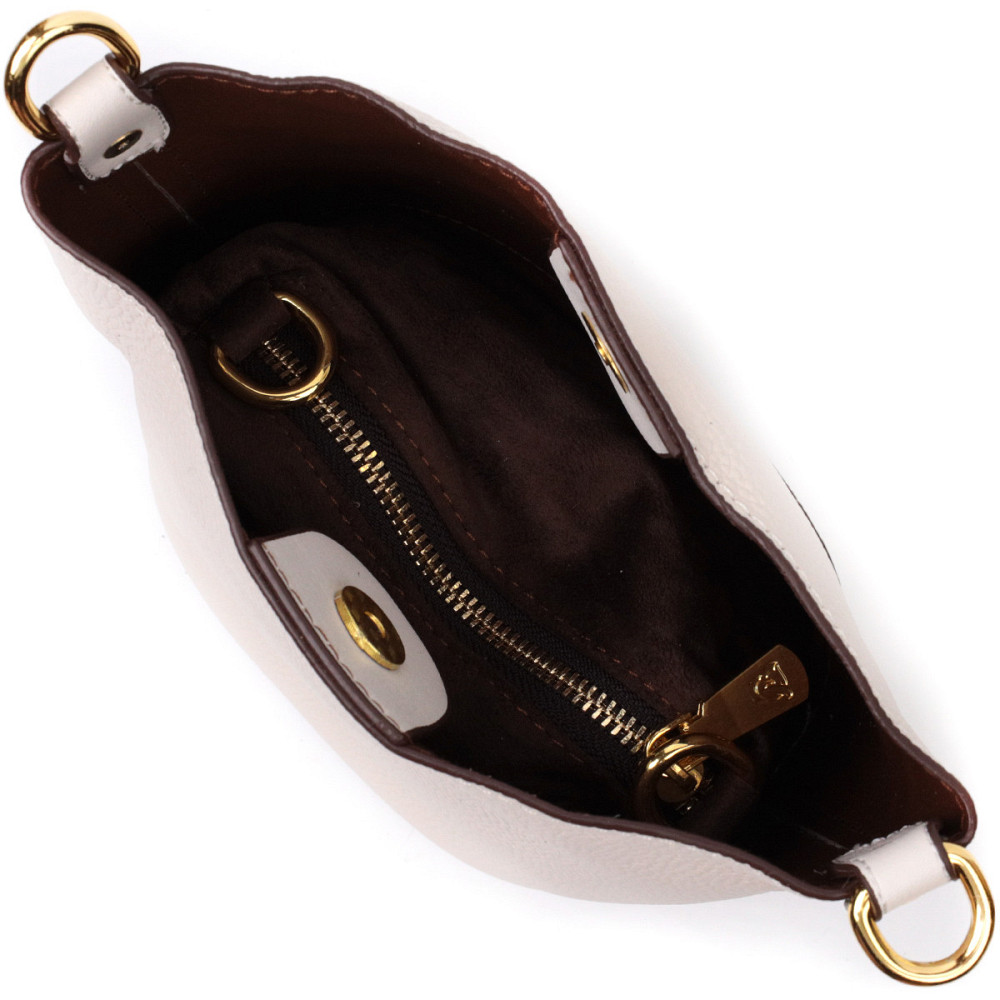 Компактна сумка жіноча з автономною косметичкою всередині з натуральної шкіри Vintage 22365 Біла Київ - фото 6