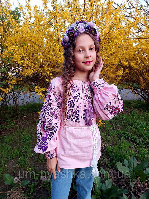 Дитяча вишиванка на натуральному полотні Зозулька рожево-фіолетова Кривий Ріг - фото 4