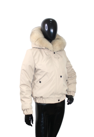 Бомбер жіночий з хутром песця Бежевий 52 Харків