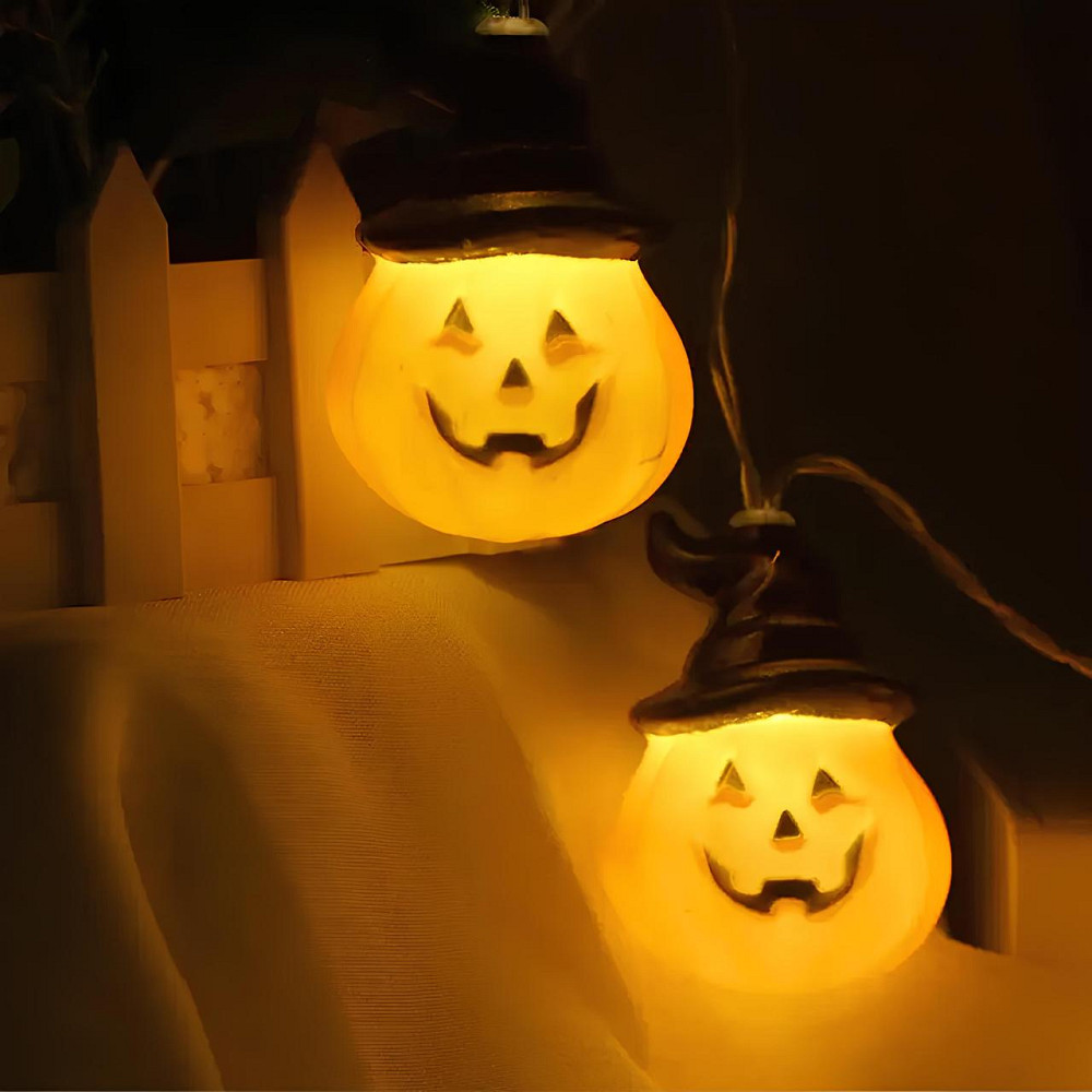 Гирлянда в виде Хэллоуинских тыкв RESTEQ 1.5 м — светодиодное украшение с тёплым светом для тематических вечеринок Киев - изображение 1