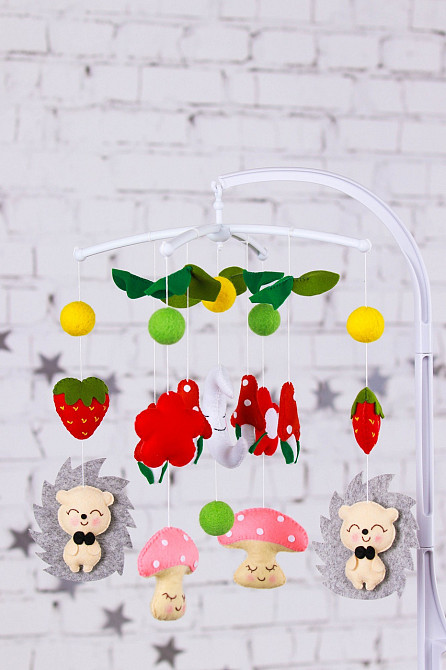 Дитячий музичний мобіль на ліжечко для немовлят WooolyWool «Лісова полянка» з 35 мелодіями (М004) Київ - фото 1