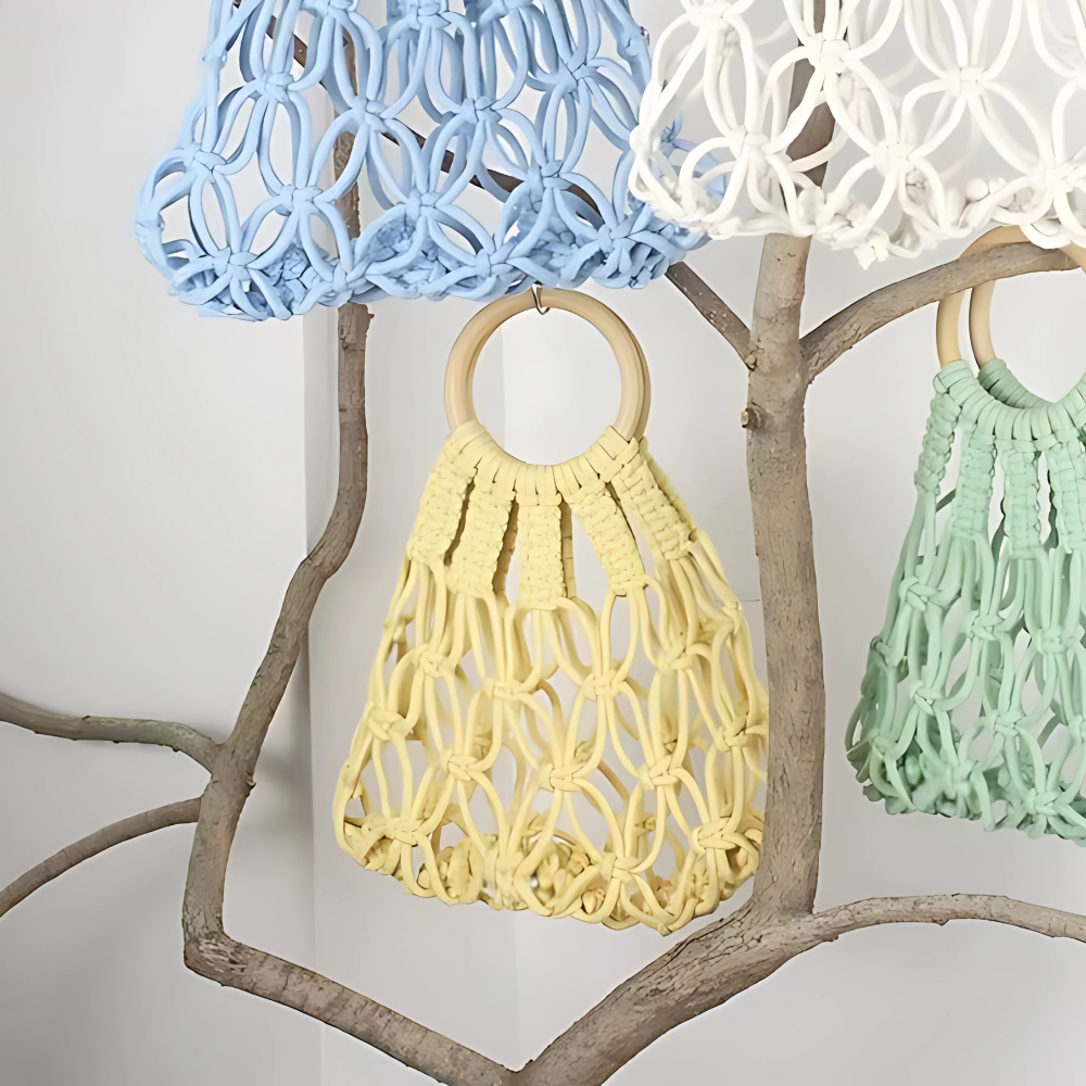 Набор макраме для ручного вязания ажурной плетёной сумки 29х26 см для рукоделия и творчества цвет жёлтый Каменец-Подольский - изображение 4