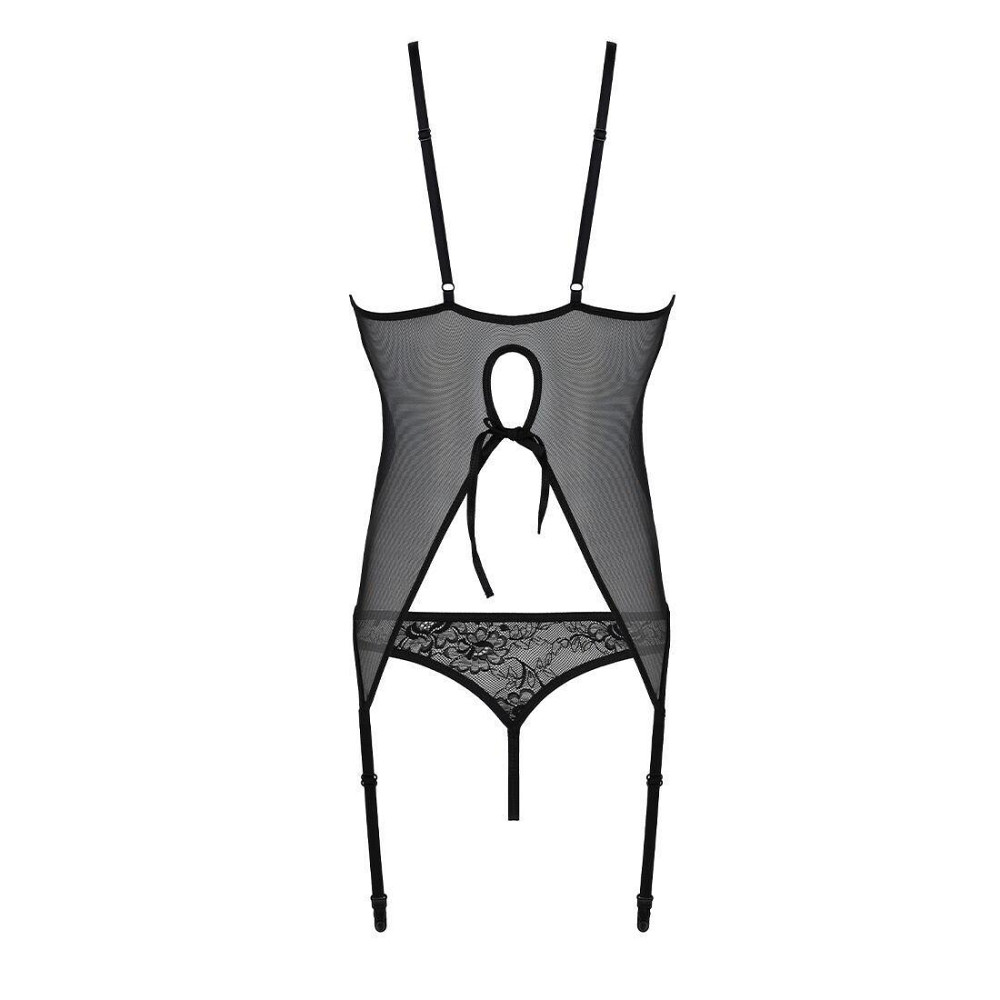 Корсет із пажами, трусики з ажурним декором та відкритим кроком Passion URSULA CORSET S/M, black Sex Aura Київ - фото 5