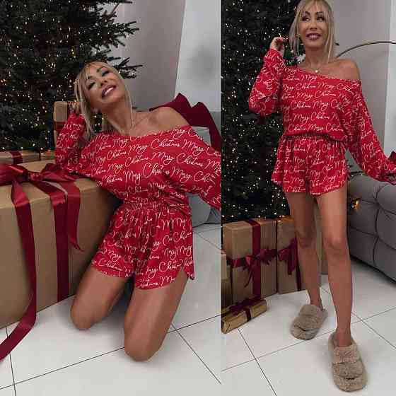 Жіноча стильна різдвяна піжама-трійка, з тканини: софт Червоний, 46/48 Одеса