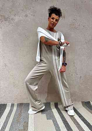 Жіночий стильний повсякденний комбінезон турецький двонитка Сіро-бежевий, 42/44 Одеса