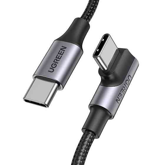 Кабель UGREEN US334 USB-C 2.0 to Angled USB-C M/M Cable Aluminium Shell with Braided 1m (Black)(UGR-70643) Николаев