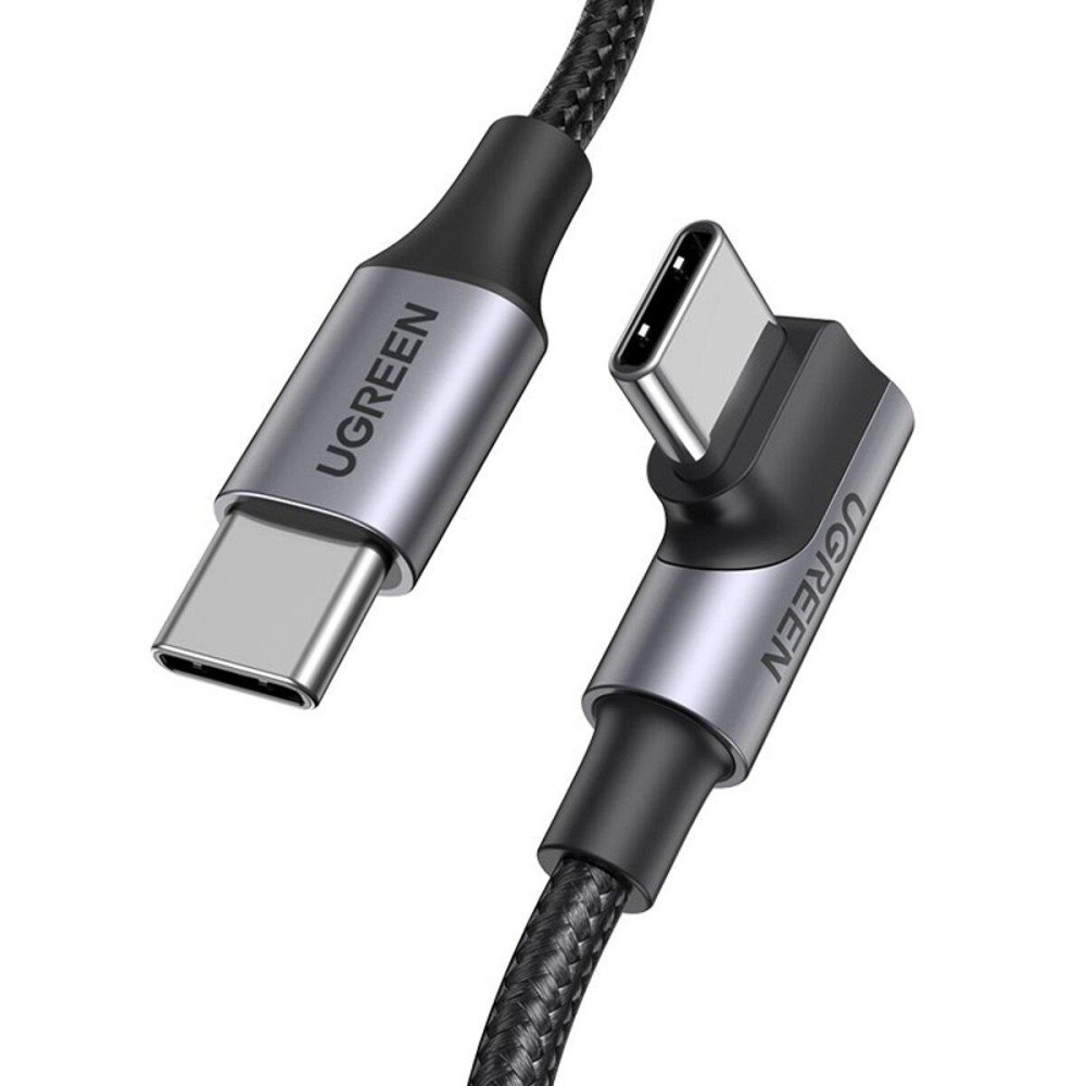 Кабель UGREEN US334 USB-C 2.0 to Angled USB-C M/M Cable Aluminium Shell with Braided 1m (Black)(UGR-70643) Николаев - изображение 2
