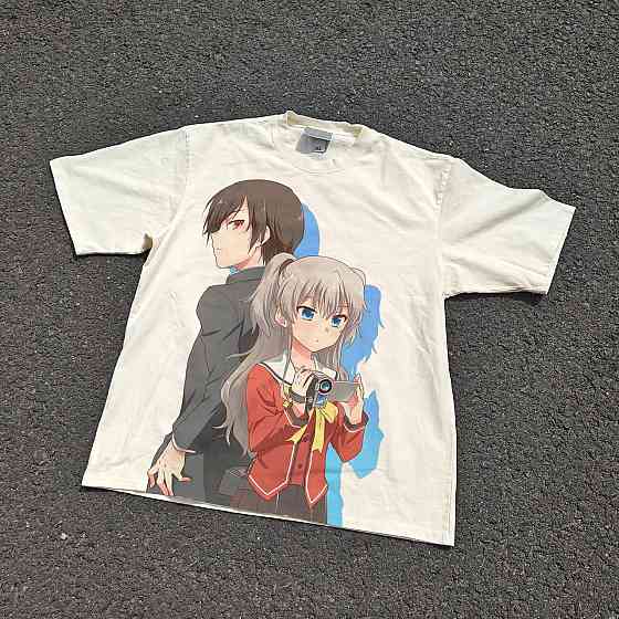 Футболка чоловіча з принтом аніме Аніме Кхарлотте Нао Томорі оверсайз (S/M/L) Черний Дніпро