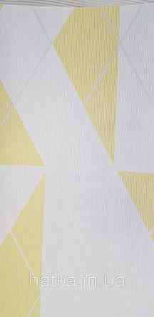 Шпалери вінілові на флізелін Marburg Chelsea 81973 ромби на білому квадрати на жовтому тлі білі смуги Київ