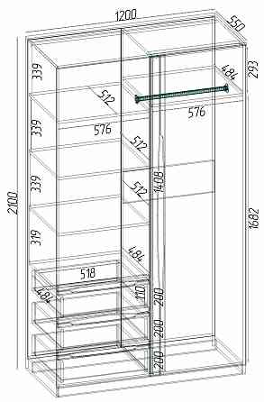 Шкаф Дельта 1, Дуб Шамоні Світлий, 1200х550х2100 Львов