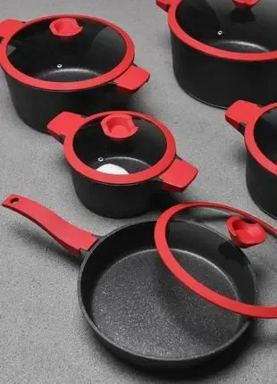 Набор из 4 кастрюль и сковородки со стеклянными крышками и антипригарным покрытием XW-10 Набор из 10 предметов Коломия