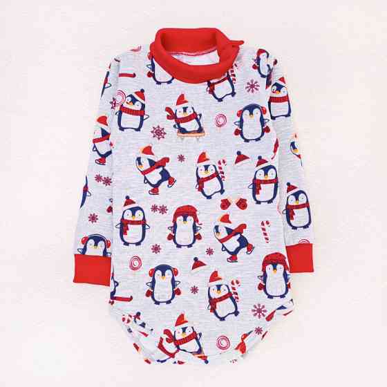 Новорічний теплий боді-гольф для малюків Christmas Penguin зріст 98 см (2 - 3 роки) Malena Сірий з принтом Кривий Ріг
