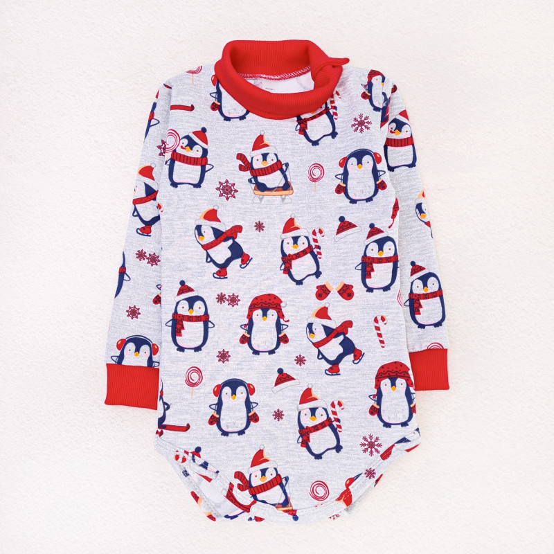 Новорічний теплий боді-гольф для малюків Christmas Penguin зріст 98 см (2 - 3 роки) Malena Сірий з принтом Кривий Ріг - фото 1