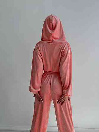 Жіночий стильний костюм-двійка: кофта та штани з плюш велюру Персик, 44/46 Одеса