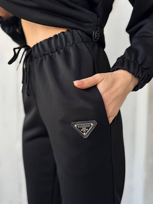 Жіночий повсякденний костюм-двійка: кофта та штани двохнитка-петля Чорний, 46 Одеса - фото 10