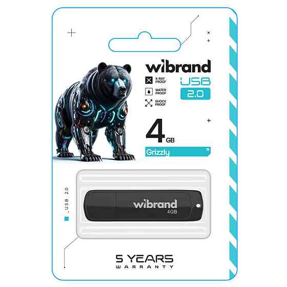 Флешка flash Wibrand USB 2.0 Grizzly 4Gb Black WI2.0 / GR4P3B Одеса