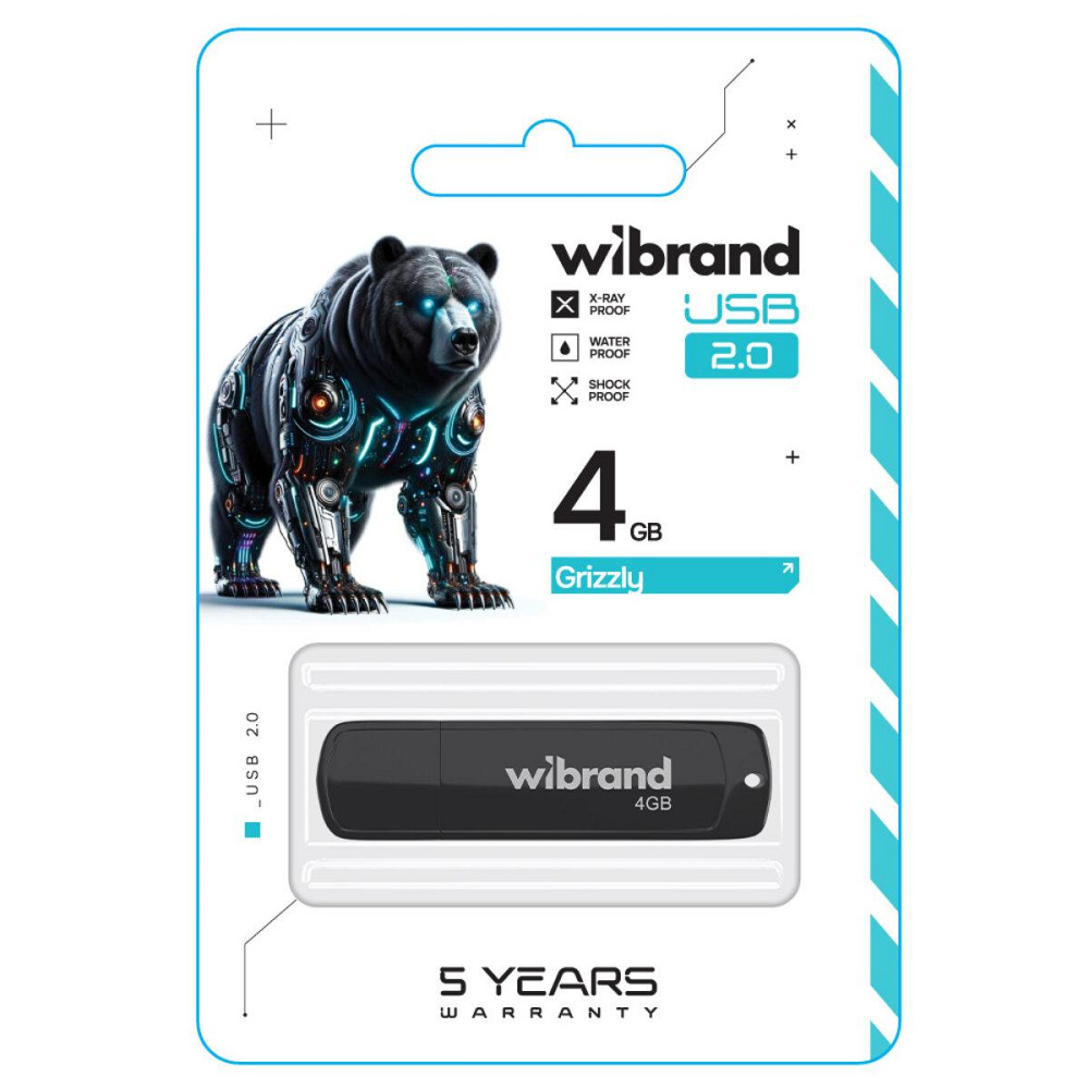 Флешка flash Wibrand USB 2.0 Grizzly 4Gb Black WI2.0 / GR4P3B Одеса - фото 2